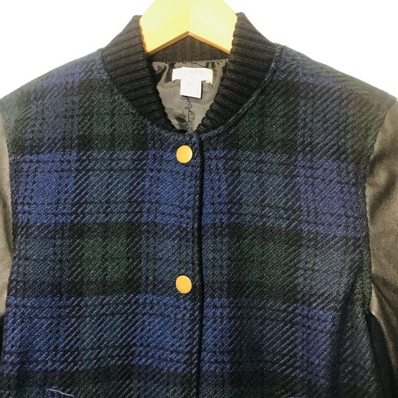 J. Crew Wool Blend Academia Varsity Plaid Bomber Jacket Tartan Preppy Size XS - Picture 6 of 9